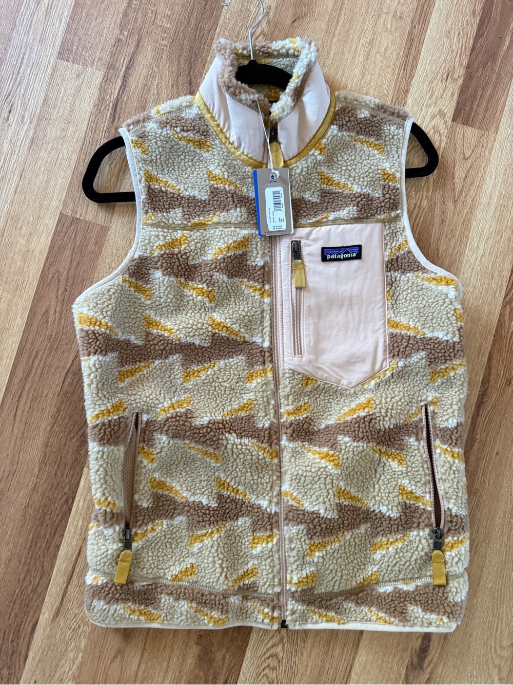 Patagonia Kids Sherpa Vest in Cream, Brown & Yellow